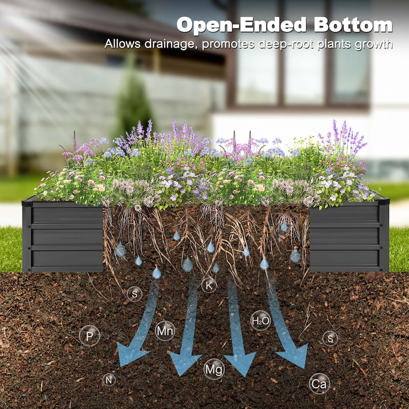 Rectangular Galvanized Raised Garden Bed Planter Box, Dark Gray