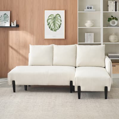 79.50 inches long, Corduroy Sofa Fabric, with three matching pillows and spacious and comfortable seats