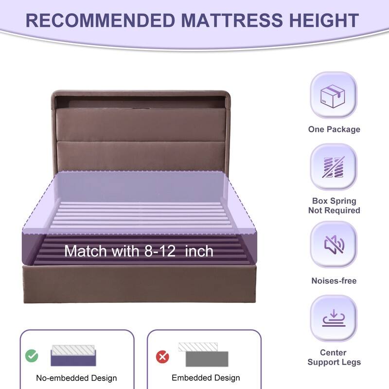 Upholstered Platform Bed With Charging Station & LED Lights