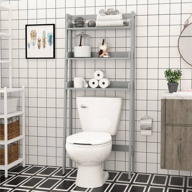 UTEX 3-Shelf Bathroom Organizer Over The Toilet, Bathroom Spacesaver,Collection Spacesaver - Grey