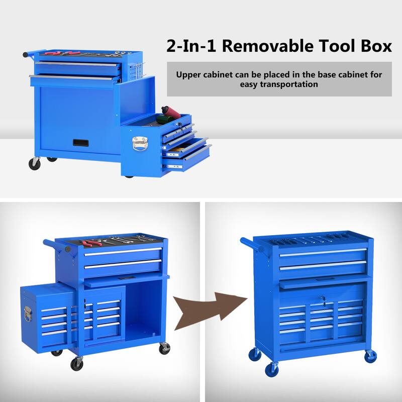 8-Drawer Rolling Tool Chest & Removable Tool Box Organizer with Lock