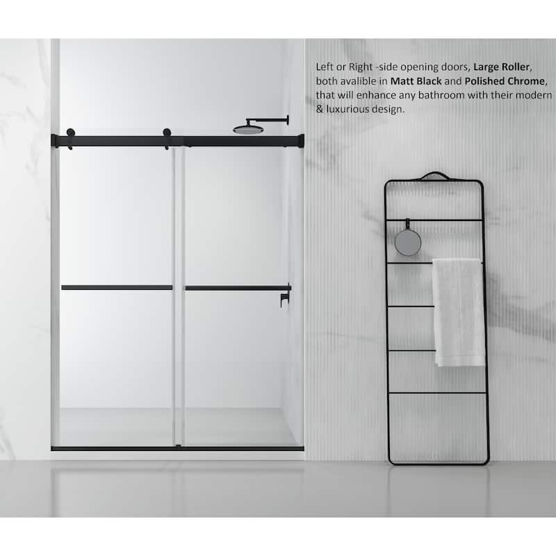 Spezia 56"W x 76"H Sliding Frameless Shower Enclosure in Matt Black