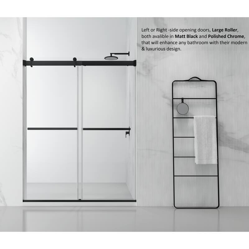 Spezia 68"W x 76"H Sliding Frameless Shower Enclosure in Matt Black