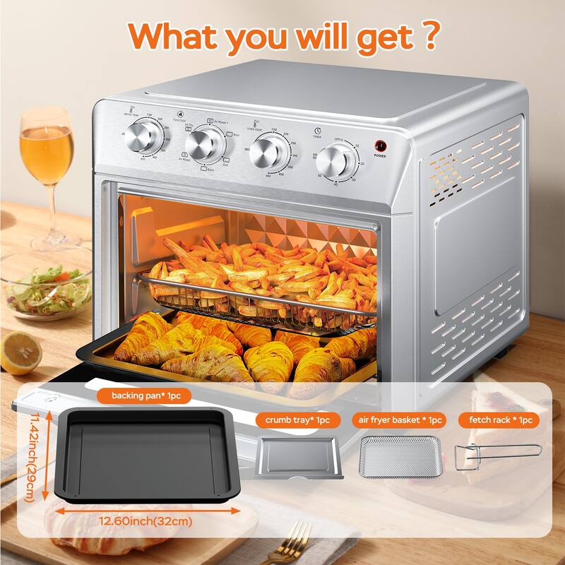27.5QT Air Fryer Oven, 6-in-1 Countertop Convection Oven with Dehydrate, 1600W, 4 Knob Control