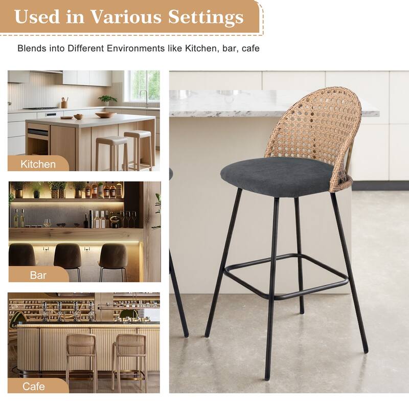 28"/29" Set of 2 Rattan Counter Height Swivel Bar Stools Chenille Cushion