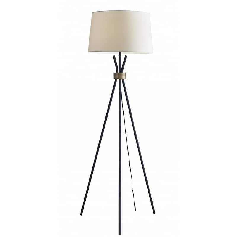 Black Metal Tripod Floor Lamp with White Fabric Empire Shade and Rotary Switch - 21.5” x 21.5” x 60” (D x W x H)