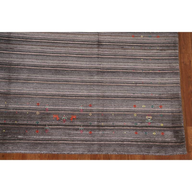 Striped Gabbeh Indian Area Rug Hand-Knotted Wool Carpet - 7'11"x 9'10"