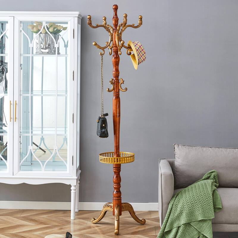Crabapple Colored Solid Wood Hanger, Modern And Simple Coat And Hat Rack, Resin Stainless Steel Multifunctional Storage Rack - Wood