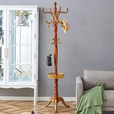 Crabapple Colored Solid Wood Hanger, Modern And Simple Coat And Hat Rack, Resin Stainless Steel Multifunctional Storage Rack