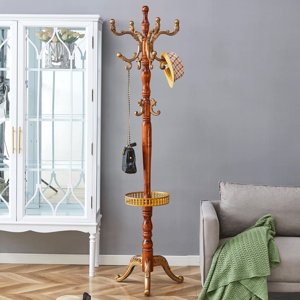 Solid Wood Hanger,Modern And Simple Coat And Hat Rack,Resin Stainless Steel Multifunctional Storage Rack With Key Tray