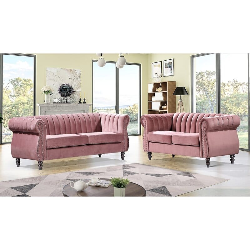 Capucina 2-piece Velvet Living Room Sofa Set - Pink