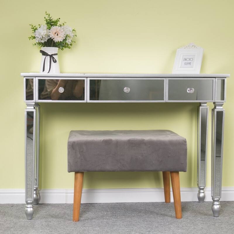 41.7" Zimtown Three Drawers Mirror Table Dressing Table Console Table