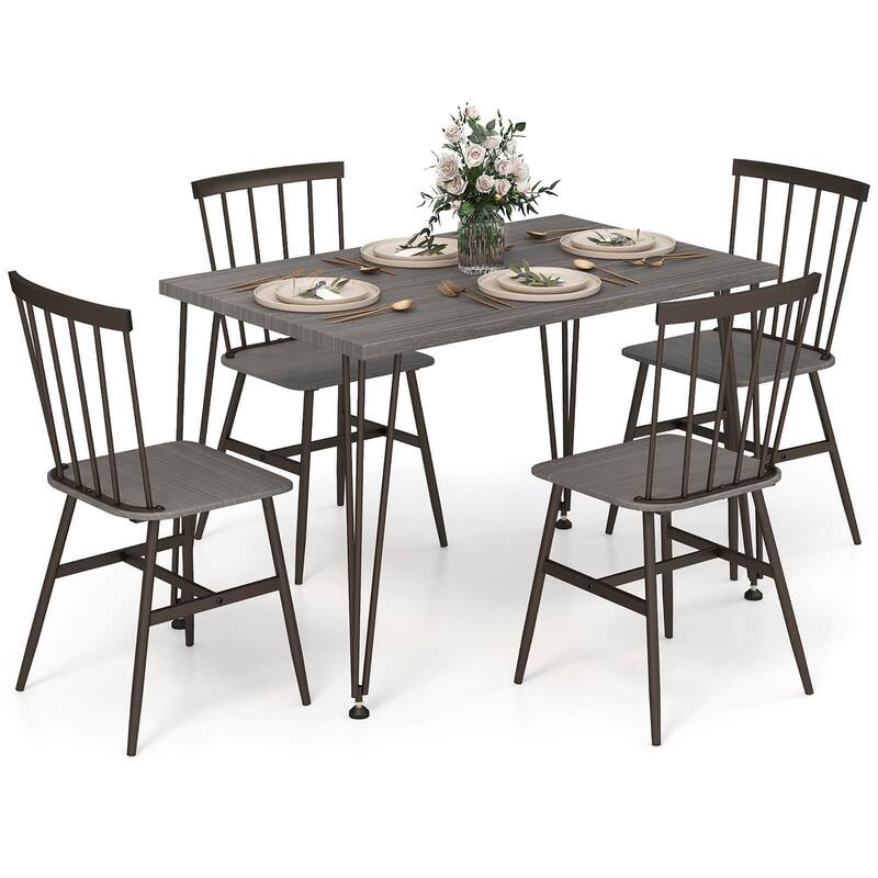 Gymax 5PCS Dining Table Set for 4 Rectangular Kitchen Table & 4 Chairs - Grey