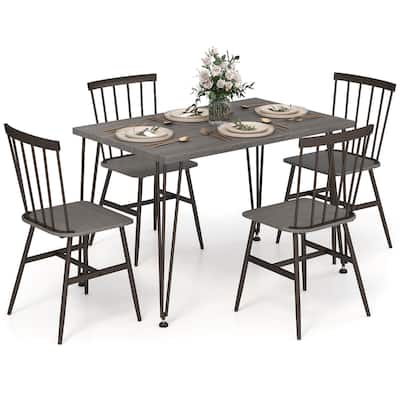 Gymax 5PCS Dining Table Set for 4 Rectangular Kitchen Table & 4 Chairs