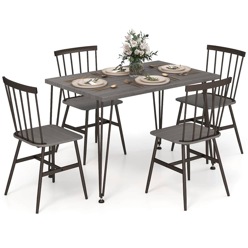 Gymax 5PCS Dining Table Set for 4 Rectangular Kitchen Table & 4 Chairs