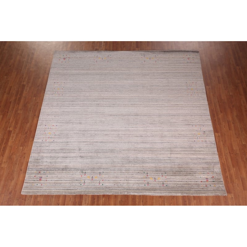 Striped Gabbeh Indian Square Rug Hand-Knotted Wool Carpet - 9'11"x 9'9"