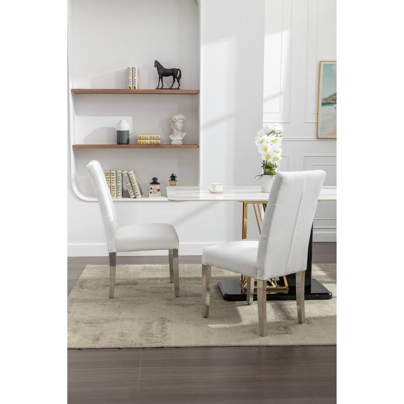 Modern Velvet Upholstery Dining Chairs Set of 2 - Stainless Steel Legs & S-Shaped Springs
