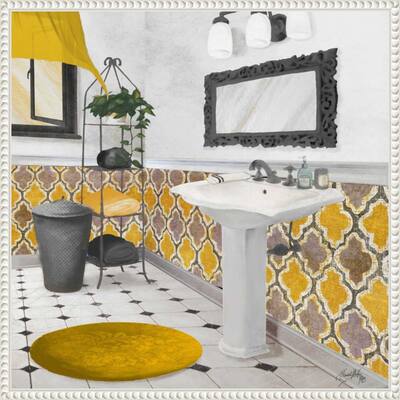 Sundance Bath I Yellow by Elizabeth Medley Framed Canvas Wall Art Print - Sylvie Beaded White
