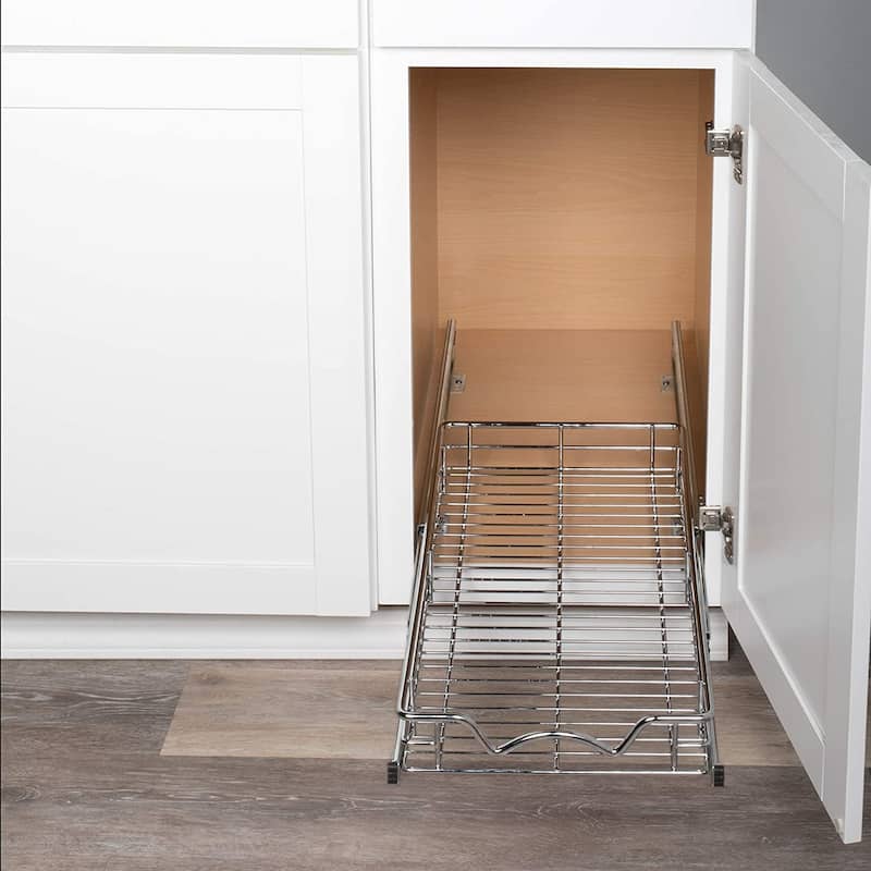 Pull Out Cabinet Drawer Organizer, Heavy Duty- Steel Metal- Chrome Finish