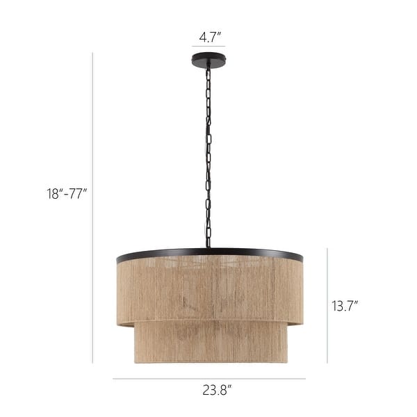 dimension image slide 2 of 4, GetLedel 23.8" 6-Light Dimmable Handwoven Drum Chandelier