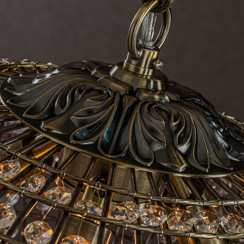 CraftHome Wide Light Retro French Handcrafted Cage Crystal Chandelier in Antique Bronze With Vintage Dimmable for Dining Room