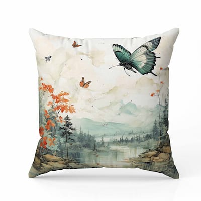 Fluttering Floral Heights Faux Suede Reversible Throw Pillow Lime and Green