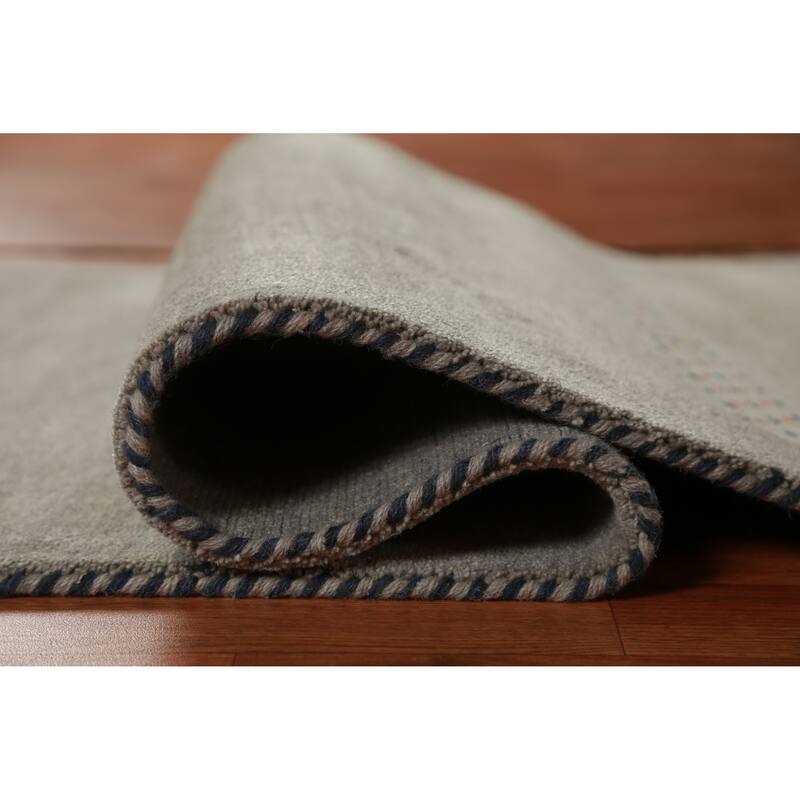 Hand Knotted Oriental 100% Wool Carpet Tribal Animal Pictorial Green Gabbeh Runner Rug - 6' 6'' X 2' 9''