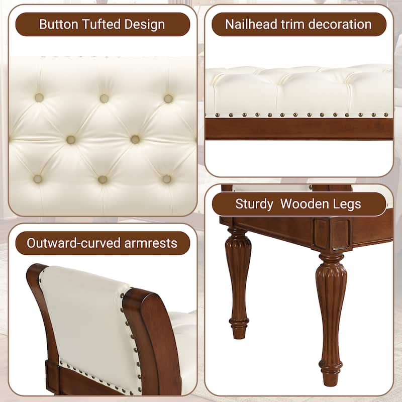 Christopher Knight Home - Mid-Century Classic Sleek Button-Tufted PU Leather Upholstered End-of-Bed Bench with Rolled Arms