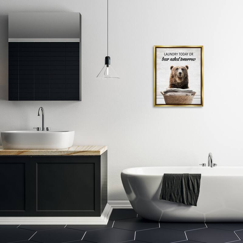 Stupell Laundry Or Bear Naked Framed Floater Canvas Wall Art Design By Lettered and Lined