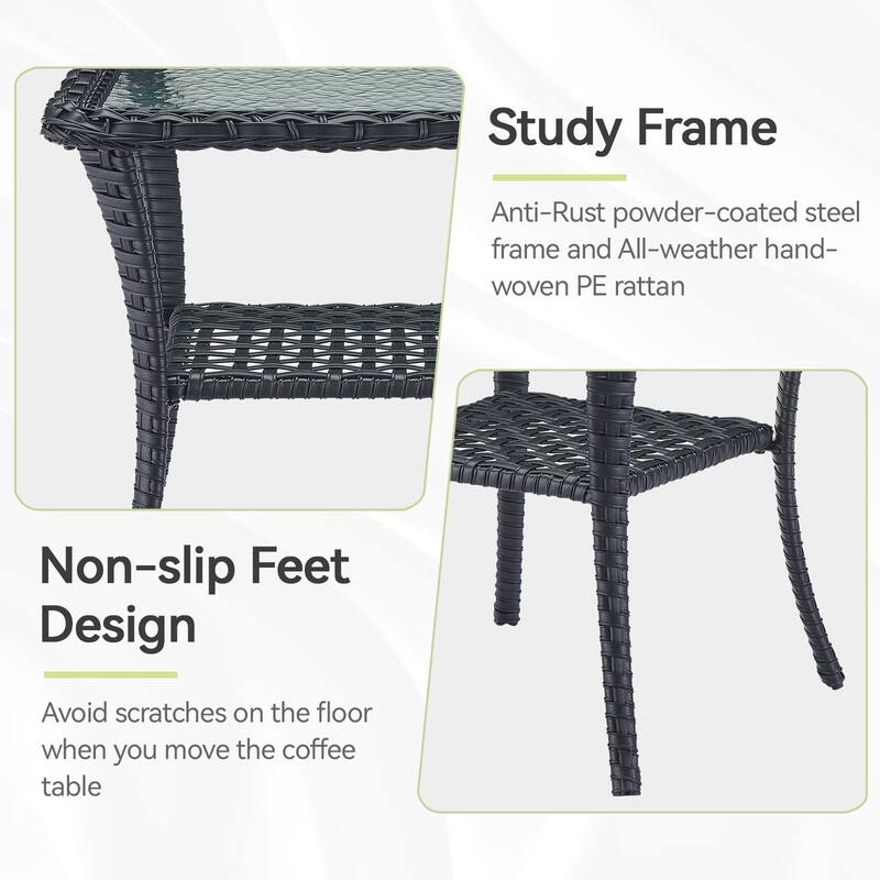 Patio Wicker Coffee Table with Storage -Black