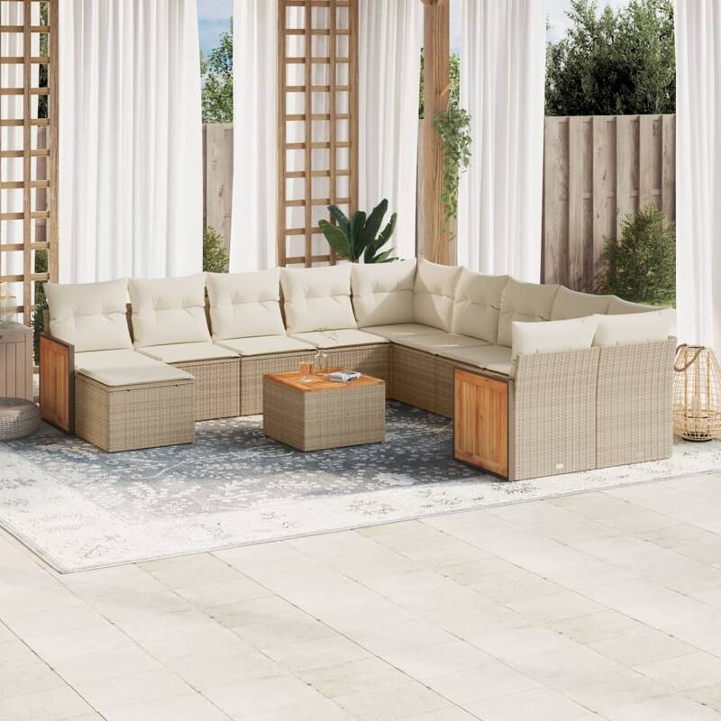vidaXL Garden Sofa Set Black - 21.7 x 21.7 x 14.6 - Beige and cream Modular With table