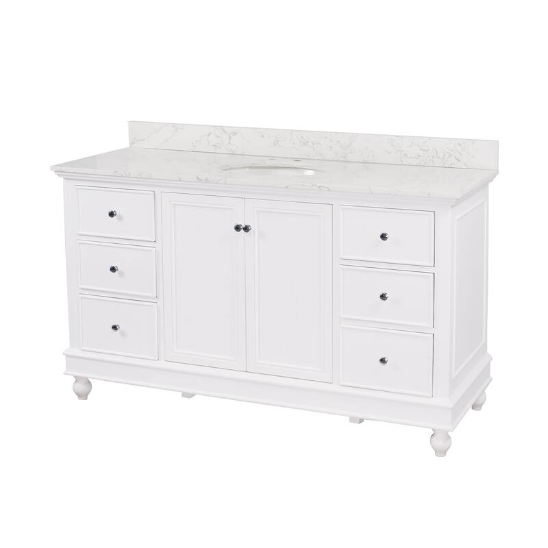 KitchenBathCollection Bella 60" Single Bathroom Vanity with Engineered Marble Top