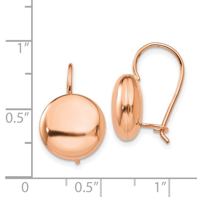 Curata 14k Rose Gold Polished Button Kidney Wire Earrings - 12x12mm