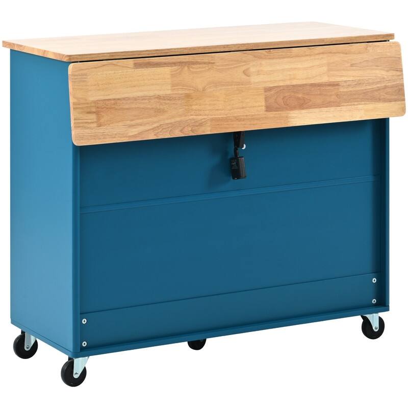 Kitchen Island Cart on Wheels with Drop Leaf,LED Light,2 Fluted Glass Doors and 1 Flip Cabinet Door