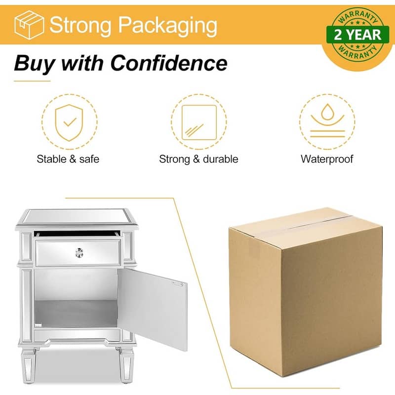 Silver Mirrored Nightstand with 1-Drawers & 1 Side Doors