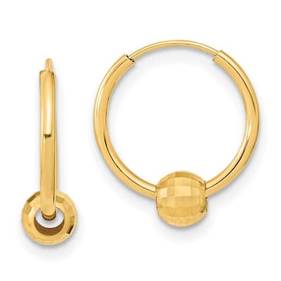 Curata 14k Yellow Gold Polished With Sparkle Cut Ball Hoop Earrings 15.38x13.86mm