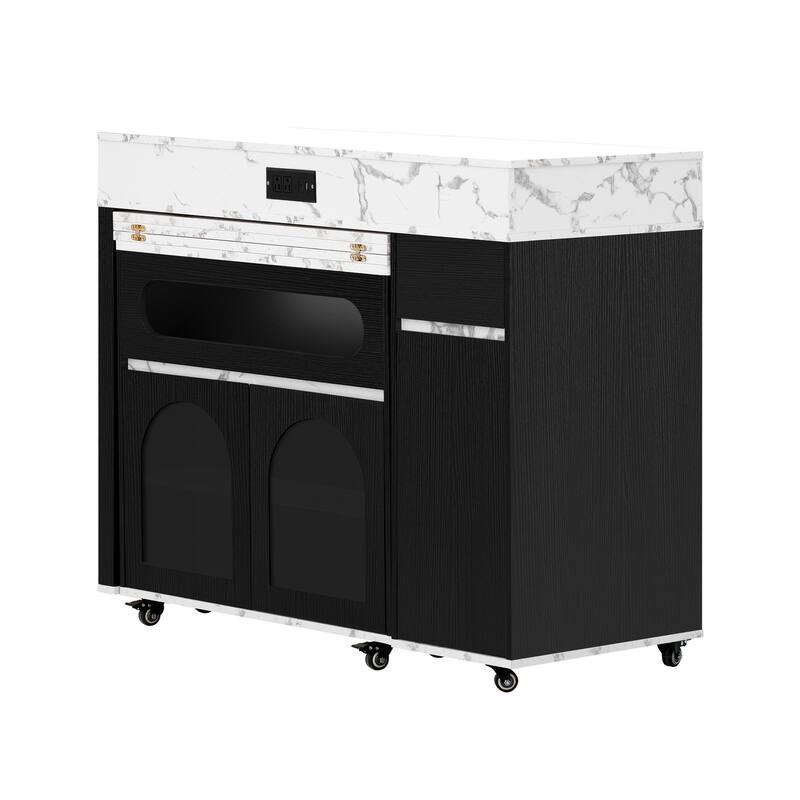 Extendable Dining Table & Rolling Kitchen Island Combo with Folding Top, Drawers & Power Outlet