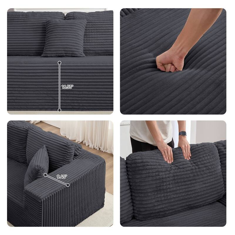 Mixoy 136"U-Shaped Modular Corduroy Sectional Sofa,7-Seater Deep Seats Sofa with Movable Ottoman - U-Shaped