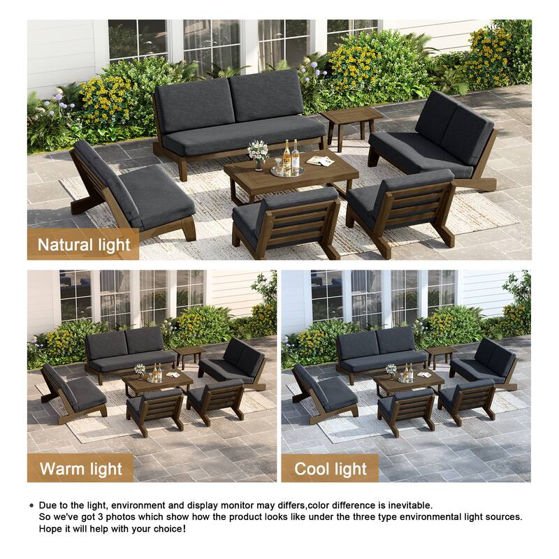 Casual Teak Wood Large 7-Piece Outdoor Patio Conversation Set