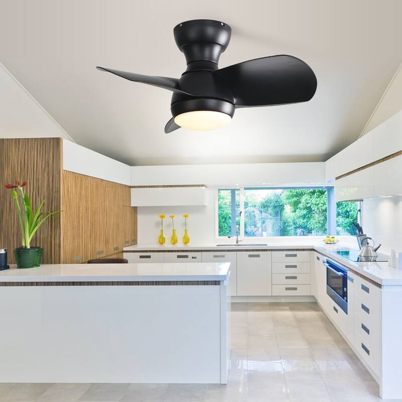 23" 29'' 42'' Flush Mount Ceiling Fan with Light and Remote Control for Small Room,Patio,Kitchen,Bedroom - Black