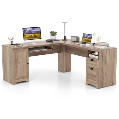 Gymax 66 Inch L-Shaped Computer Desk Spacious Corner Desk w/ Drawers &