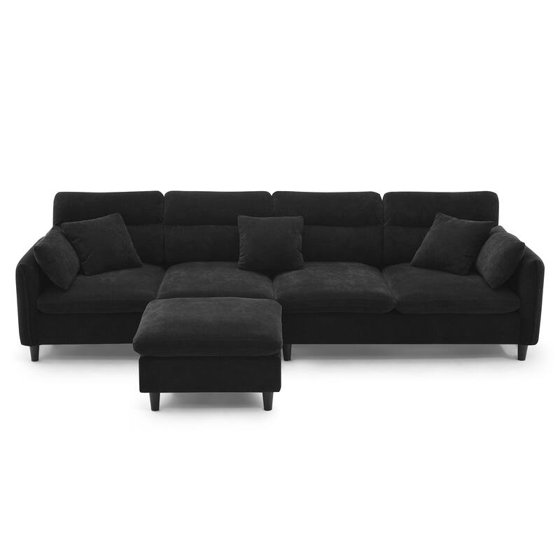 Convertible Sectional Sofa,L-Shaped Reversible Couch Set With Free Pillows,5 Seat Cloud Chenille Indoor Furniture With Ottoman