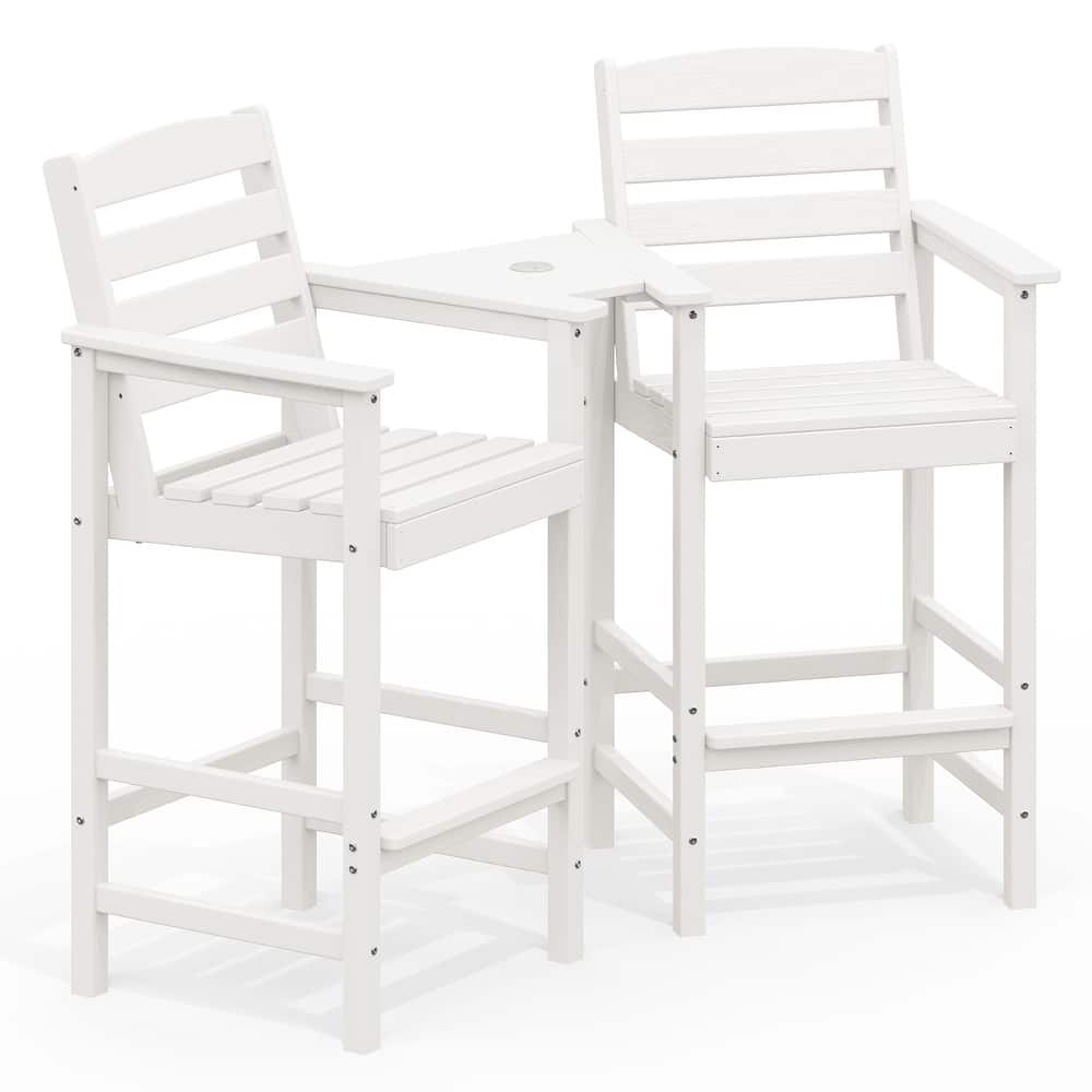 HDPE 2-Piece High Bar Stool Set with Umbrella-Compatible Connecting Panel