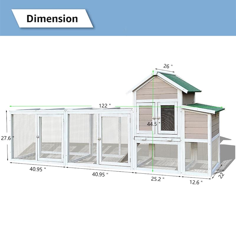 122" Metal Poultry Fencing, Large Wood Chicken Coop w/ Nesting Box