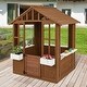 preview thumbnail 1 of 7, Costway Outdoor Playhouse Wood Adventures Cottage with Serving - Natural + White - See Details Natural + White - See Details
