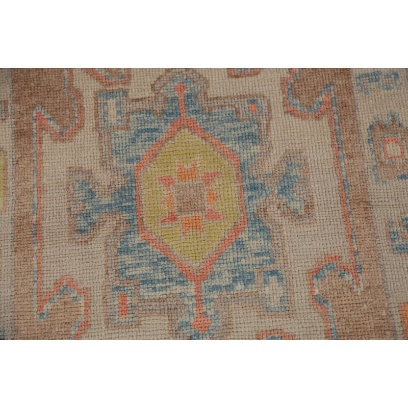 Hand Knotted Oriental 100% Wool Carpet Transitional Geometric Brown Oushak Runner Rug - 10' 2'' X 2' 11''