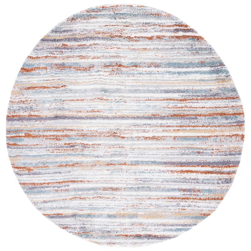 SAFAVIEH Berber Shag Sahire Rug - 7' Round - Blue Rust/Ivory