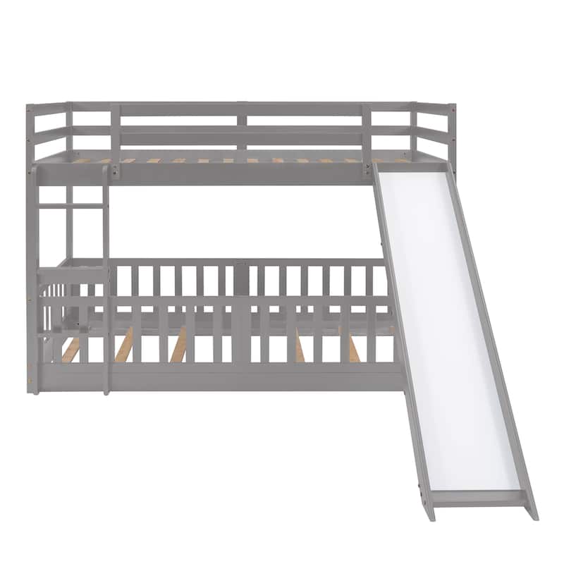 Twin Over Twin Bunk Bed with Slide and Ladder, White
