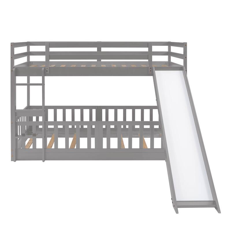 Twin Over Twin Pine Bunk Bed with Slide and Guardrail