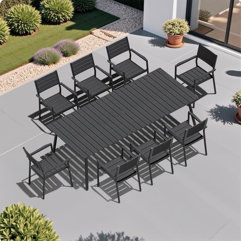 9-Piece Aluminum Outdoor Patio Dining Set with Umbrella Hole and Stackable Chairs